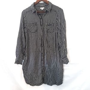 Merona black white checkered long sleeve shirt dress size Medium-O